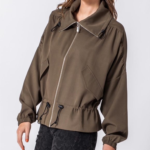 Olive Lightweight Dolman Sleeve Zippered jacket - Picture 4 of 5